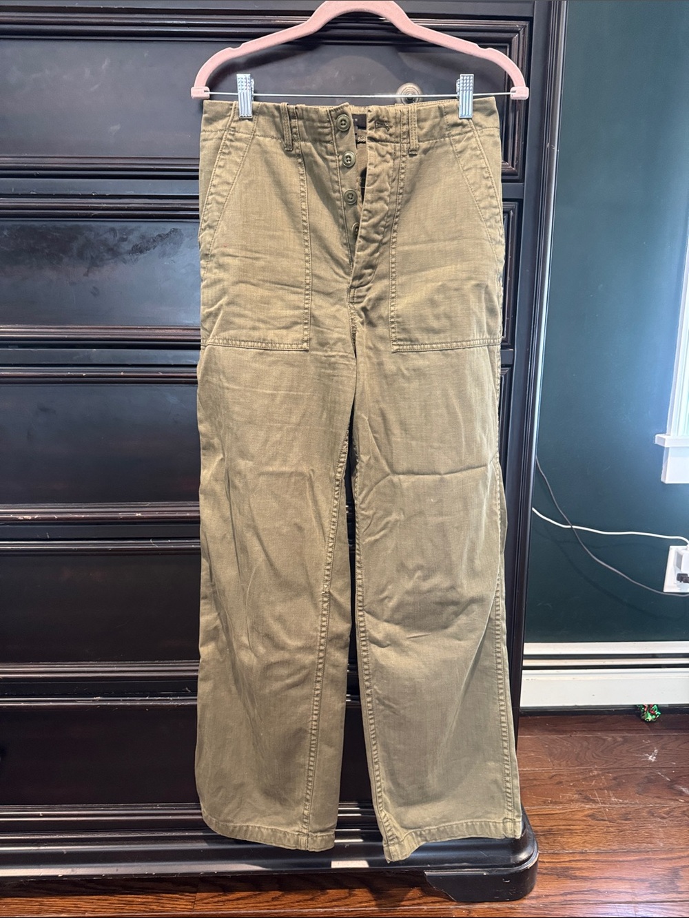 J. Crew Olive Wide-Leg Button-Fly Pants